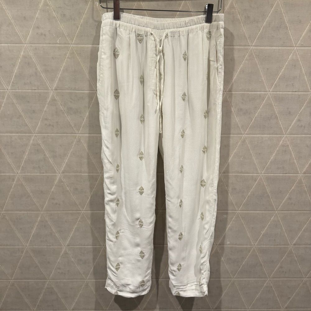 Anthro Leifnotes White Embroidered Joggers 4